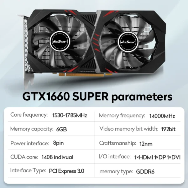 JIESHUO 100% GTX 1660S 6GB tarjetas de vídeo GPU para juegos GeForce gtx1660 SUP 6G tarjeta gráfica NVIDIA GTX 1660 SUPER