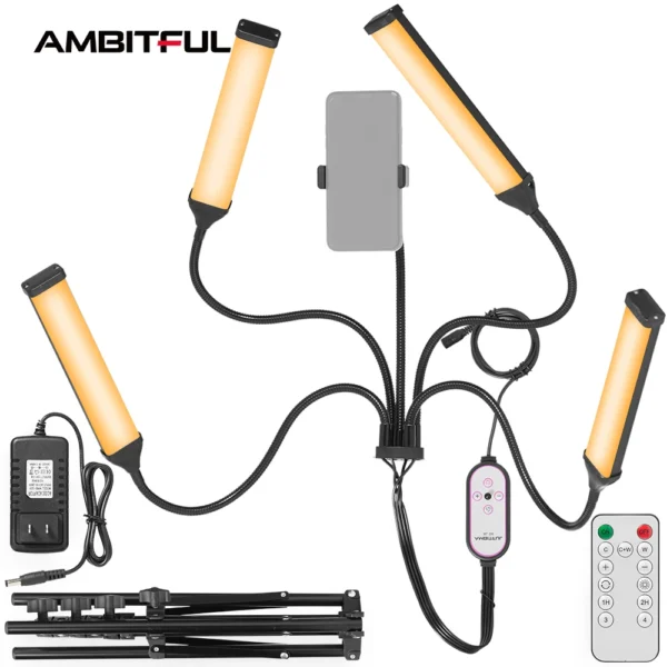 AMBIRFUL 30W fotografía de estudio luz de doble brazo Led con trípode para luz