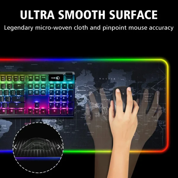 Alfombrilla para ratón con teclado Led grande RGB de 31,5 "X 11,8" con mapa HD, superficie suave e impermeable - Imagen 3