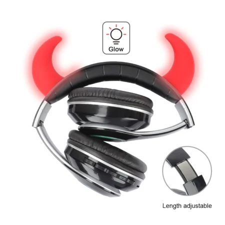 Auriculares inalámbricos con luz LED, audífonos y auriculares para juegos. Customizados con cuernitos de diablillo.
