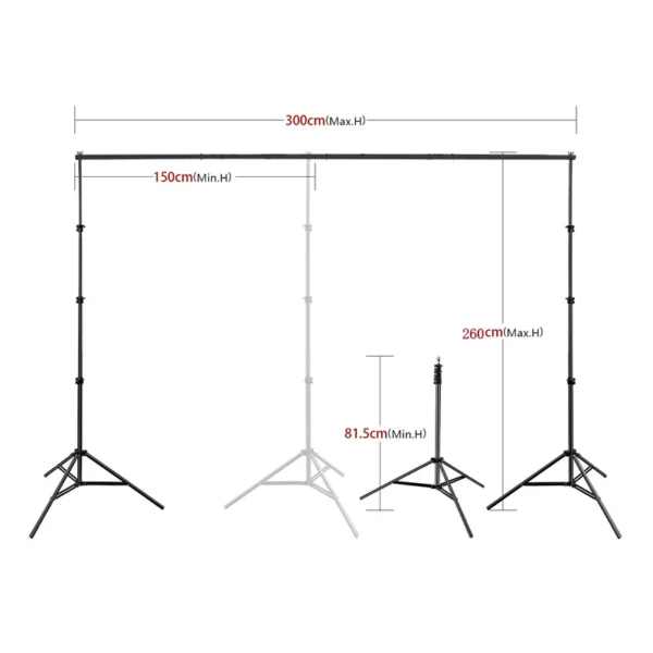 Soporte de fondo ajustable, 2,6 m x 3m/8,5 pies x 9,8 pies, soporte de fondo para estudio de fotografía, juego de sistema de soportes - Imagen 3