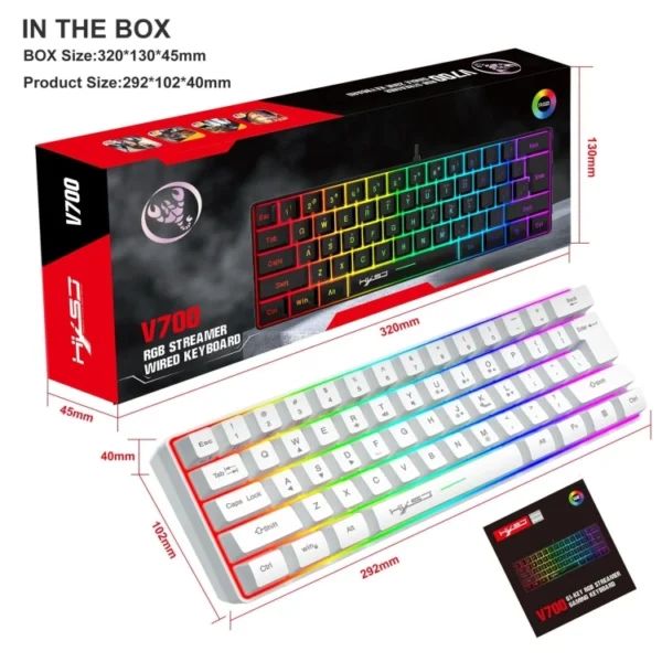 Original bonito HXSJ V700 61 teclas RGB iluminación Teclado Gamer de ordenador con cable - Imagen 3