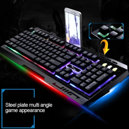 ZGB G700 104 teclas USB Feel RGB, Panel de Metal, teclado para juegos con soporte para teléfono, con cable