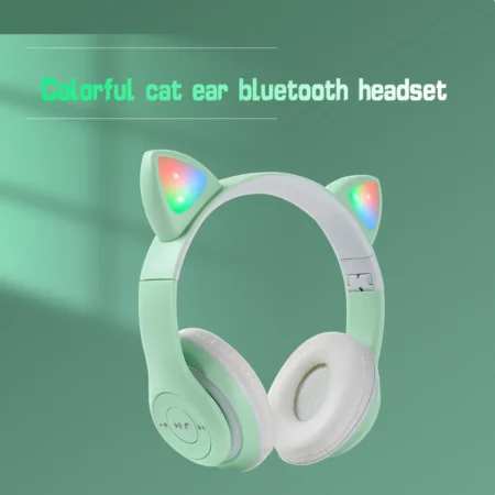 Oem Auriculares de Diadema con diseno de Gato con luz LED  Bluetooth Sonido estereo Plegable Recargable Audifonos inalambricos