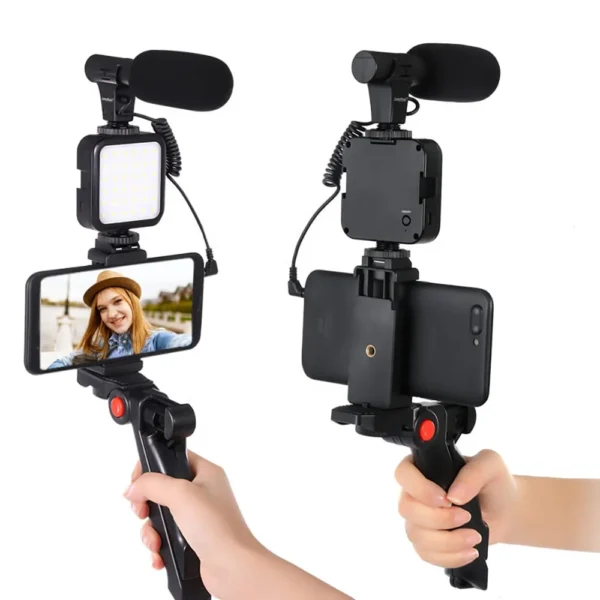 Kits de vídeo Vlogger, micrófono, luz de relleno LED, mini trípode con mano para cámara, micrófono de vídeo - Imagen 6