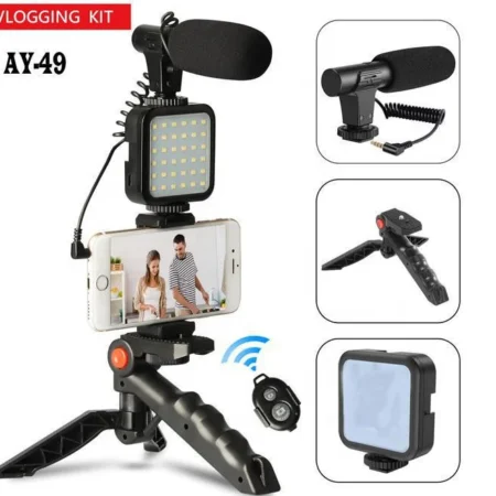 Kits de vídeo Vlogger, micrófono, luz de relleno LED, mini trípode con mano para cámara, micrófono de vídeo