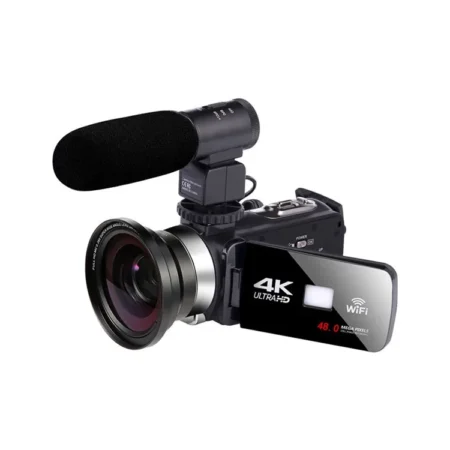 Videocámara profesional HDV4K Cámara de 48 MP con micrófono/lente gran angular/luz LED/capó/mango estable Impresión de logotipo.