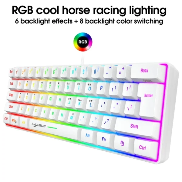 Original bonito HXSJ V700 61 teclas RGB iluminación Teclado Gamer de ordenador con cable