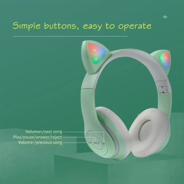 Oem Auriculares de Diadema con diseno de Gato con luz LED  Bluetooth Sonido estereo Plegable Recargable Audifonos inalambricos - Imagen 3